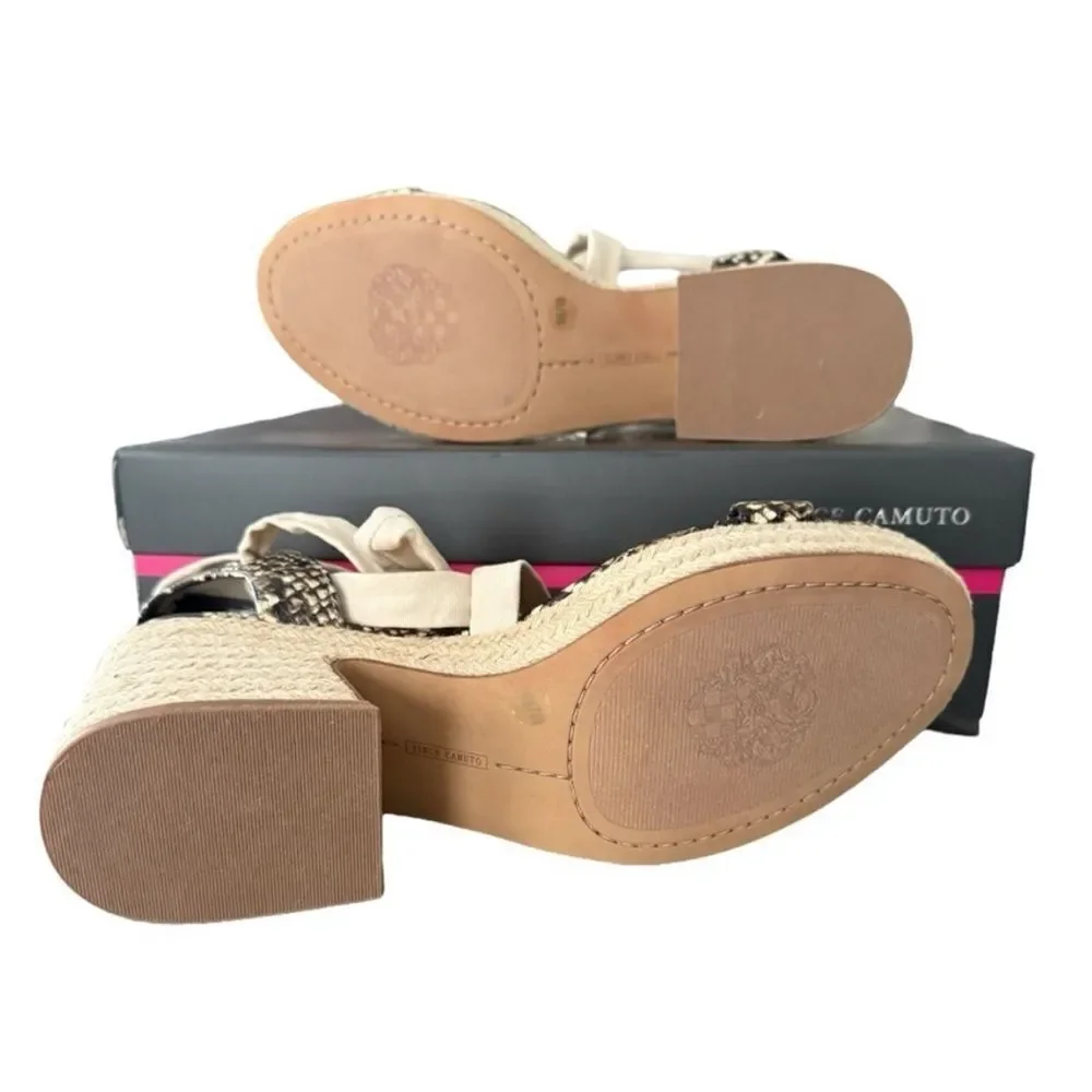 Vince Camuto Roreka Python Espadrille Block Heel Sandals Warm Vanilla Black 9